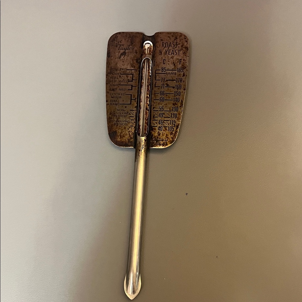Vintage Taylor Rustic Silver Cooking Thermometer 6.5”
